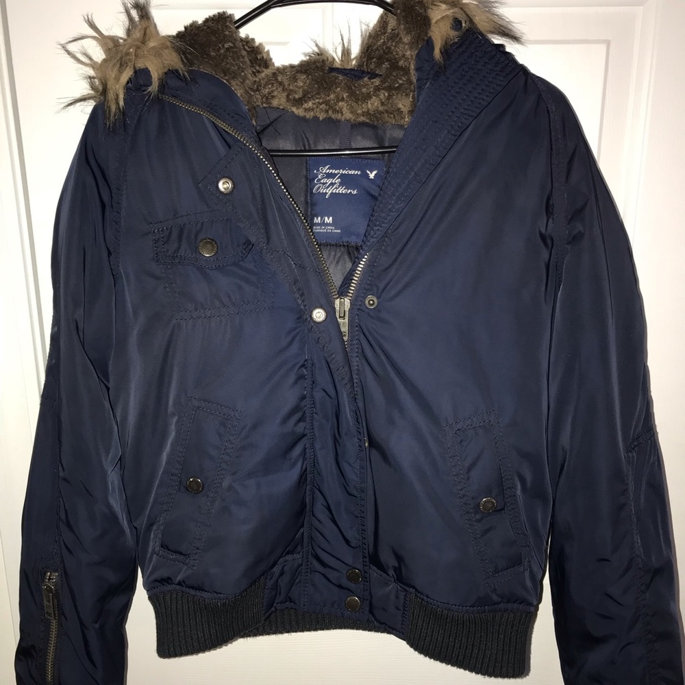 American eagle outfitters navy bomber jacket